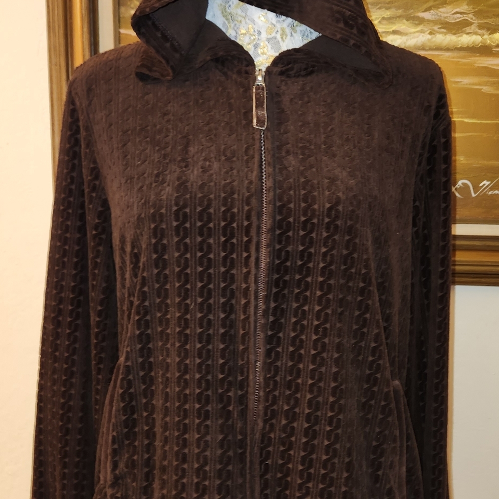 1990s Brown Velour Zip Up Hoodie